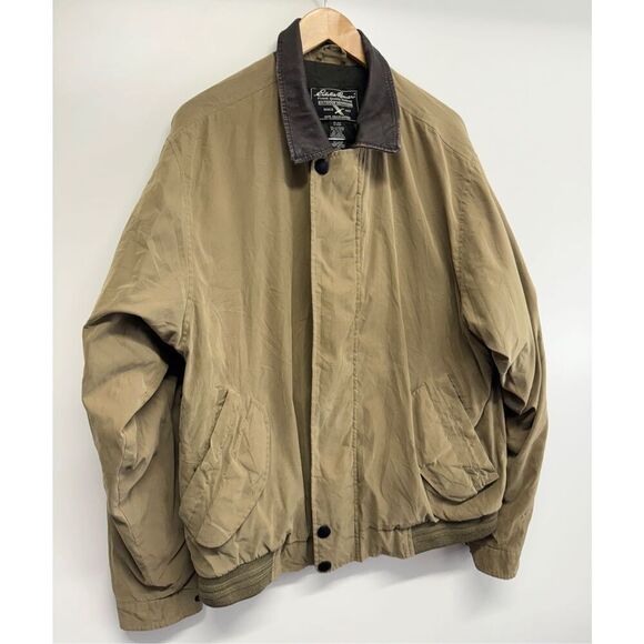 Eddie Bauer Jacket Size Tall Large Insulated Bomber Leather Collar Outdoors VTG‎ - Picture 2 of 8